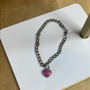 Coach Silver and Pink Heart Charm Bracelet